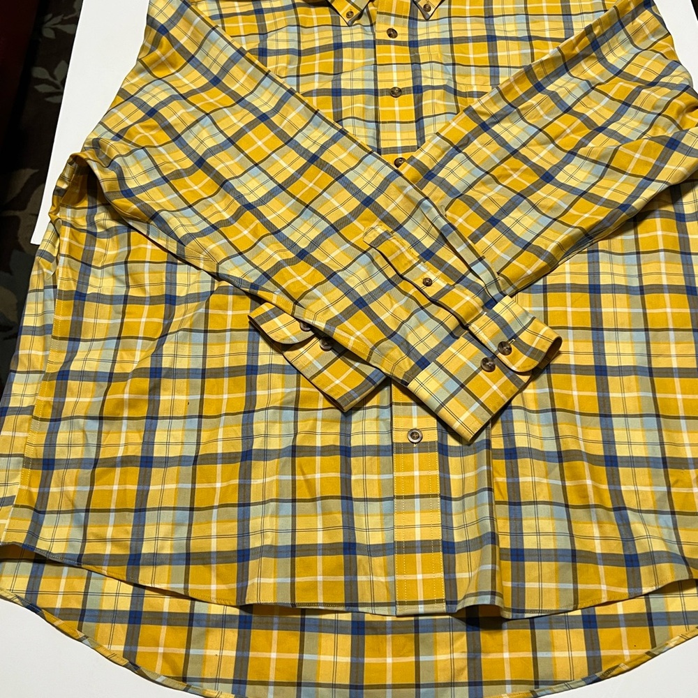 Cabela's Yellow and Blue Plaid Shirt 2XL